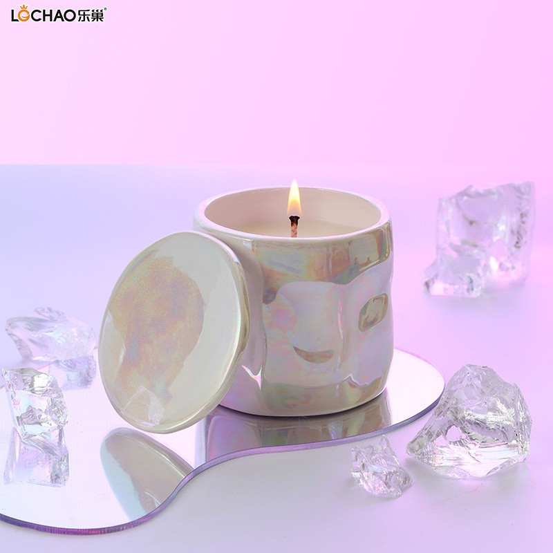 Bougie D'aromathérapie En Céramique Noire Et Blanche Avec Glaçure Perlée